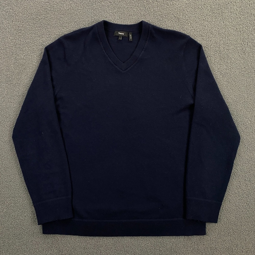 Vince Cashmere Sweater Mens Large V-Neck Pullover Navy Blue Jumper soft